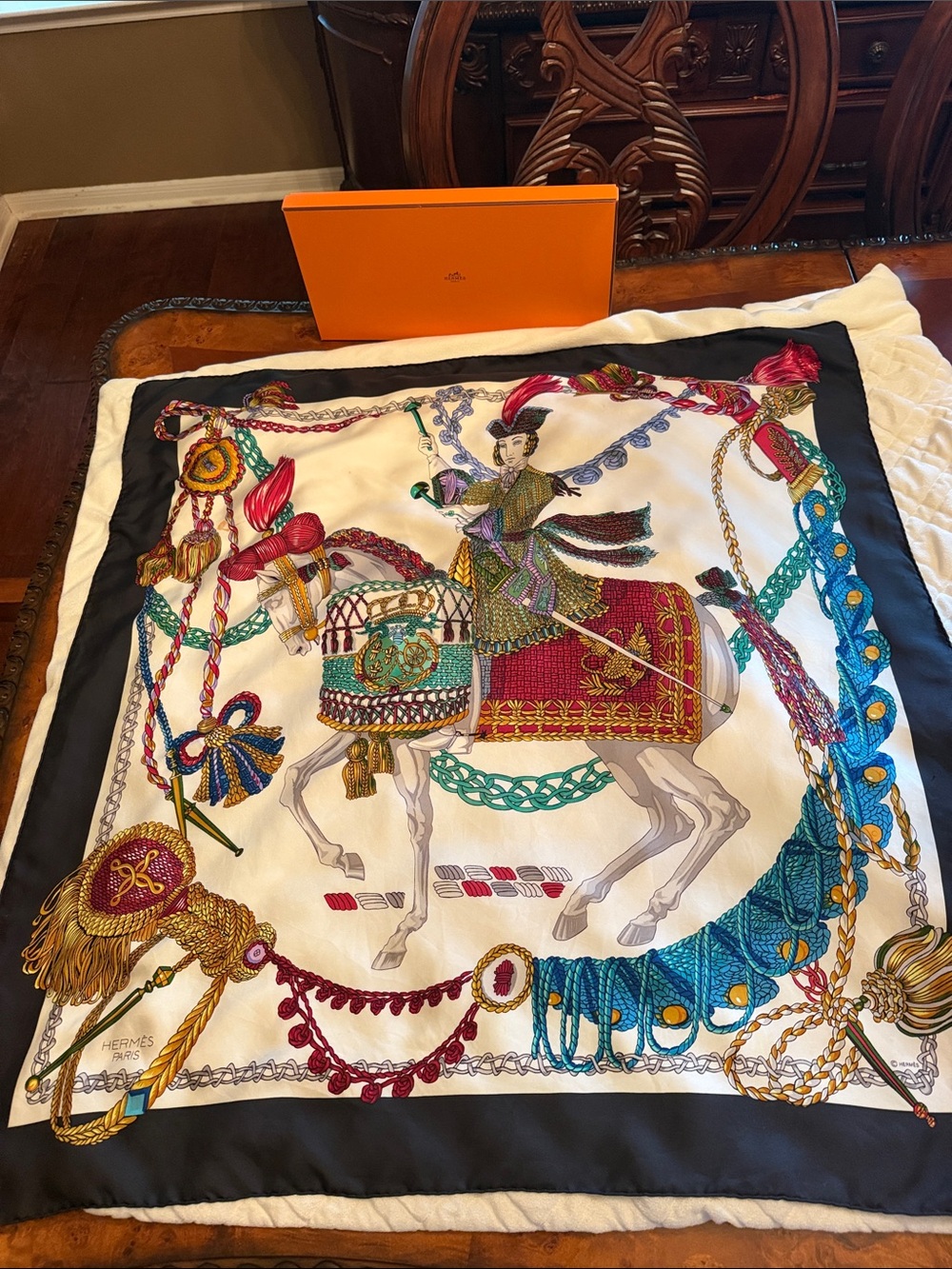 Hermes Equestrian Tapestry in Teal, Red, Gold, Black